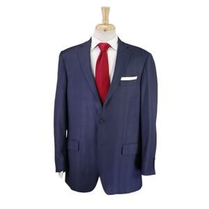 Hart Schaffner Marx Navy Blue Tone Windowpane Plaid 2-Btn Suit 42R
